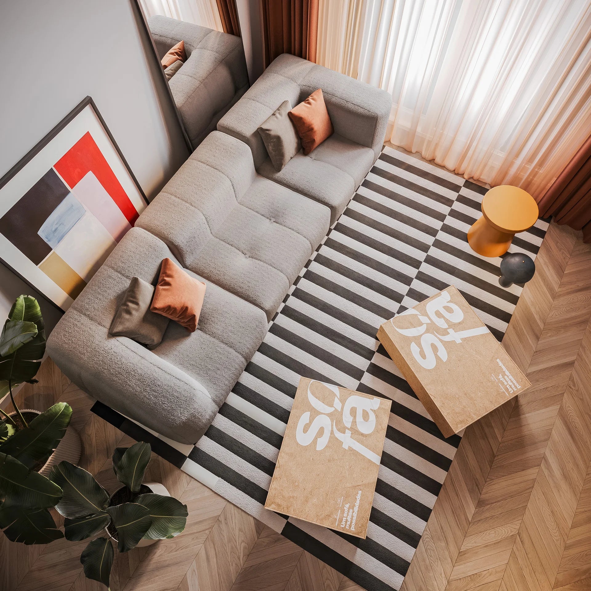 <tc>The growing sofa</tc> Modular 3 Sitze 2 Armlehnen in Boucle – Grau