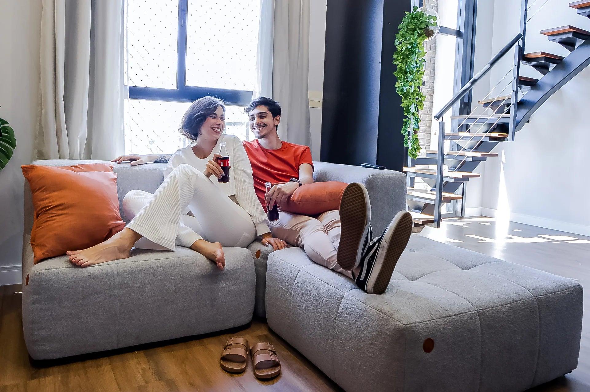 <tc>The growing sofa</tc> Modular 3 Sitze 2 Armlehnen in Boucle – Grau